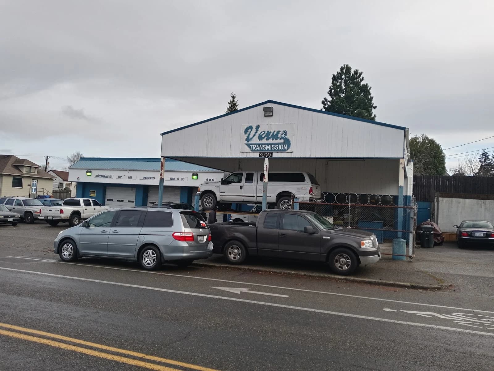 Front view of Vern's Transmission shop from South G Street